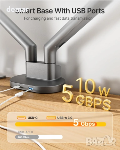 monTEK стойка за два монитора 17–35", регулируема до 11 кг, с USB хъб, снимка 5 - Стойки, 3D очила, аксесоари - 54014511