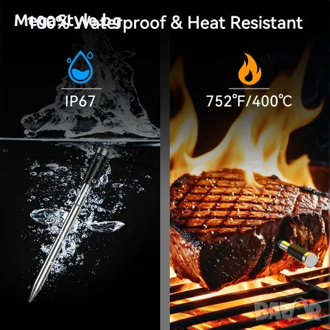 Безжичен Термометър за Месо BFOUR BF-30 PRO – Bluetooth, Смарт Контрол и 100% Водоустойчивост, снимка 6 - Аксесоари за кухня - 55741905