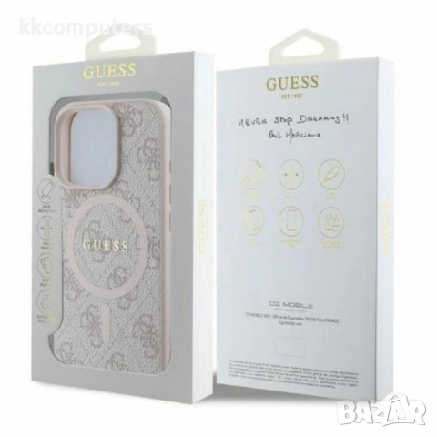 Оригинален кейс Guess HC MagSafe PU 4G Ring Classic Logo и Протектор За iPhone 16 Pro (6.3), Розов, снимка 4 - Калъфи, кейсове - 51962071