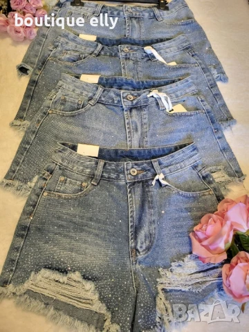 дънкови къси панталони с камъчета отпред, снимка 2 - Къси панталони и бермуди - 51153275