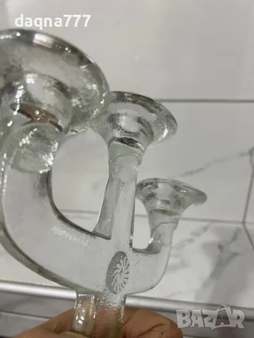 49.99 лв Голямо старо лято стъкло Leucter Scandinavia с 3 рамена  3-раменен свещник Лято стъкло , снимка 14 - Други ценни предмети - 49605999