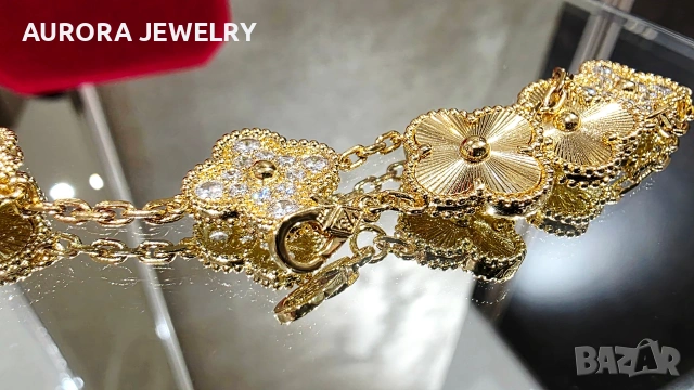 Van Cleef & Arpels VCA 5 Motifs Gold Diamond Vintage Alhambra Дамска Гривна, снимка 7 - Гривни - 53890631