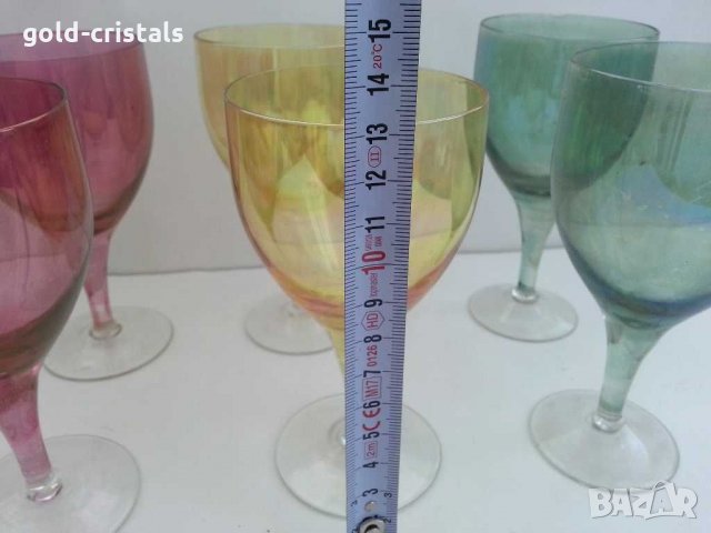 Стари стъклени чаши цветни за вино , снимка 4 - Антикварни и старинни предмети - 30064426