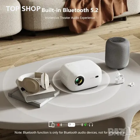 Мини проектор с WiFi и Bluetooth, 4K 1080P преносим проектор, 18000 лумена проектор, снимка 7 - Друга електроника - 48747732