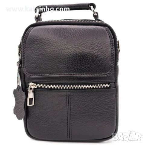 Мъжка чанта през рамо –Черна естествена кожа, с много джобове и високо качество Код на продукта:K-03