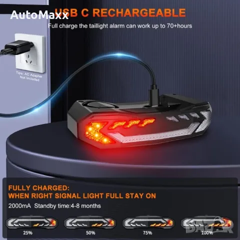 Интелигентна задна светлина с мигачи алрма и клаксон за велосипед, снимка 4 - Части за велосипеди - 47284401