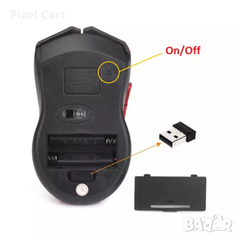 Геймърска Безжична USB оптична 6D мишка с до 2400 DPI, цвят - Червено/Черно, снимка 6 - Клавиатури и мишки - 44810772