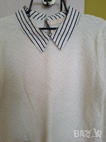 Дамска зимна бяла блуза с яка от плат, снимка 2 - Блузи с дълъг ръкав и пуловери - 38284388