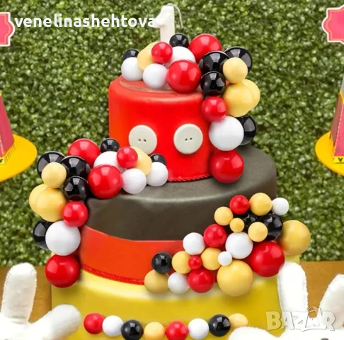108 броя червени жълти черни бели топчета топки на тел от стиропор за декорация на торта , снимка 2 - Други - 51028849