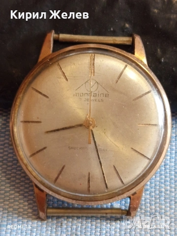 Стар механичен часовник MONDAINE SWISS работи позлатен за КОЛЕКЦИЯ 40568, снимка 2 - Антикварни и старинни предмети - 54119525