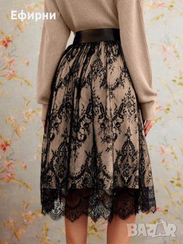 пола дантела, Миди пола, Черна дантелена пола, Елегантна пола, снимка 2 - Поли - 52213672