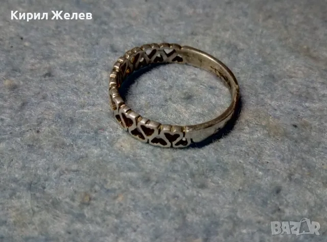 РОМАНТИЧЕН СРЕБЪРЕН ПРЪСТЕН ПРЕПЛЕТЕНИ СЪРЧИЦА СРЕБРО 900 СТАРА РЪЧНА АЖУРНА АРТ ИЗРАБОТКА 49365, снимка 7 - Пръстени - 49001820