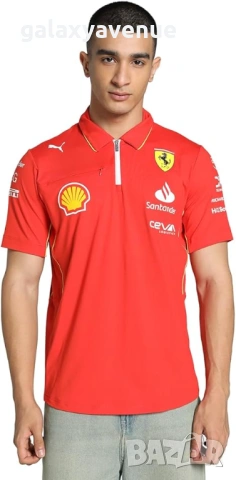 PUMA x Scuderia Ferrari F1 мъжка поло тениска с къс ръкав с лога на отбора и спонсорите, памук