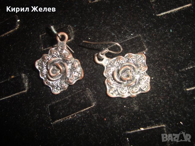 ФЛОРАЛНИ ПОСРЕБРЕНИ МЕДНИ БЕЛ ЕПОК СТИЛ ВИНТИДЖ ОБЕЦИ с АМЕТИСТ КАМЪНИ РОЗИ 17588, снимка 5 - Обеци - 31291397