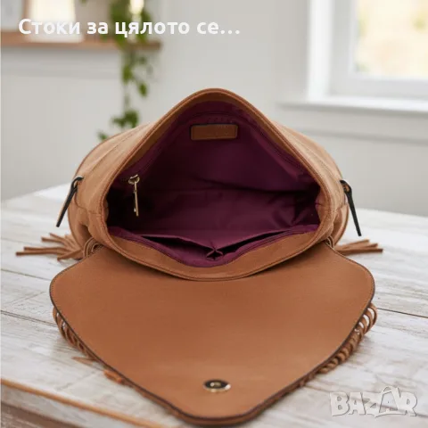 Дамска раница от еко кожа с ресни – бохо стил 36×30×16 см, снимка 9 - Раници - 55043899