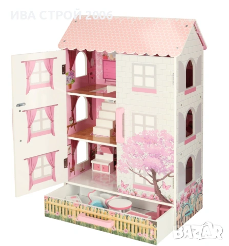 Дървена къща за кукли 80 см | Lulilo Papilio с мебели | PraktiHome, снимка 8 - Играчки за стая - 54240048