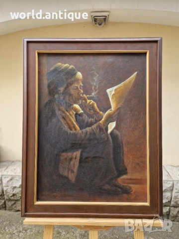 Страхотна антикварна авторска картина масло върху платно , снимка 2 - Картини - 52135378