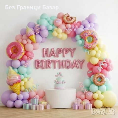 Нов комплект украса Пастелни балони HAPPY BIRTHDAY арка за рожден ден 113 части, снимка 5 - Други - 53917623