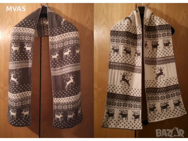 Нов дамски двулицев коледен шал на еленчета