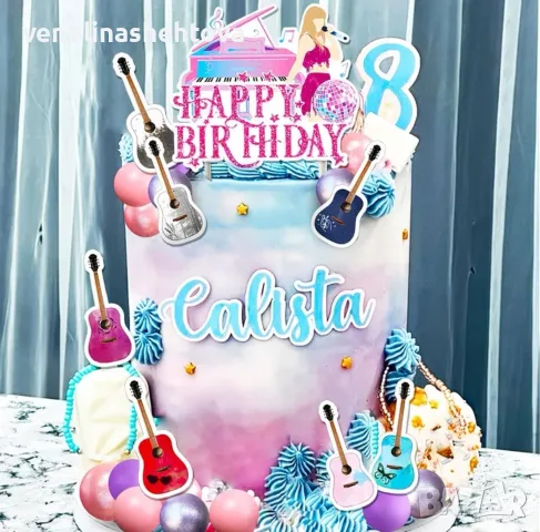 33 броя комплект вокалист китара топки топер Happy birthday декорация торта , снимка 2 - Други - 56241310
