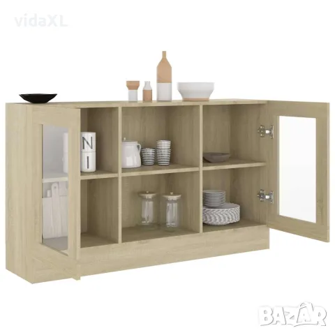 vidaXL Шкаф витрина, дъб сонома, 120x30,5x70 см, инженерно дърво, снимка 7 - Бюфети - 56147826