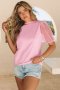 Дамска памучна блуза в розово с ръкави от тюл на точки, снимка 12