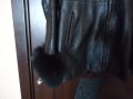 черно дамско кожено яке с яка и пухчета на ръкавите Elda Leather, снимка 2