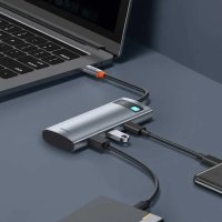 USB хъб Baseus, мултифункционален, Type-C, 7 в 1, тъмносив, снимка 1 - Кабели и адаптери - 42230836