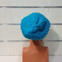 Нова зимна плетена шапка тип джудже в син цвят, снимка 5 - Шапки - 35491097