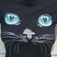 Страхотна нова дамска черна тениска с 3D трансферен печат Котка със сини очи, снимка 8 - Тениски - 29126658