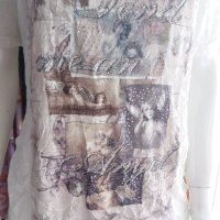 УНИКАЛНО КРАСИВА бяла блуза с щампа с камъчета , снимка 3 - Тениски - 29615550