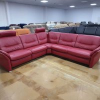 Червен кожен ъглов диван "HUKLA HU-SF15058" с ел.релакс, снимка 1 - Дивани и мека мебел - 39688909