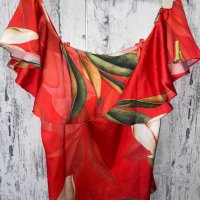 Разкошна цветна  блуза топ  флорален принт цветя с паднали ръкави , снимка 4 - Корсети, бюстиета, топове - 37287329