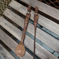 Стари дървени дълги африкански прибори, снимка 3 - Антикварни и старинни предмети - 30894259