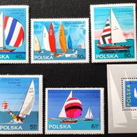 Полша, 1965 г. - пълна серия чисти марки и блок, платноходи, 4*12, снимка 1 - Филателия - 43610623