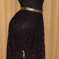 Atmosphere  M Черна дантелена рокля с златист кожен колан, снимка 4 - Рокли - 33945274
