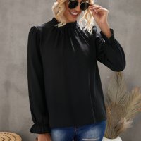 Дамска елегантна блуза в черно с дълъг ръкав, снимка 4 - Блузи с дълъг ръкав и пуловери - 44321297