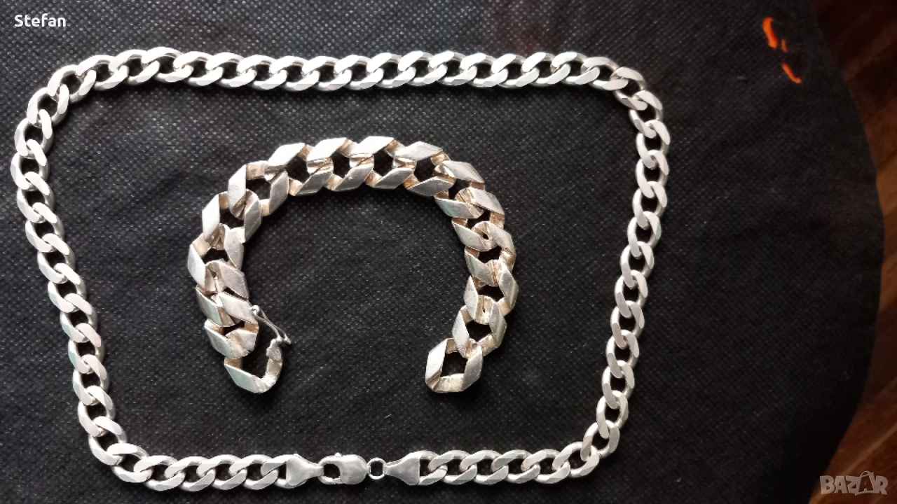 Поръчкова сребърна гривна и ланец, снимка 1