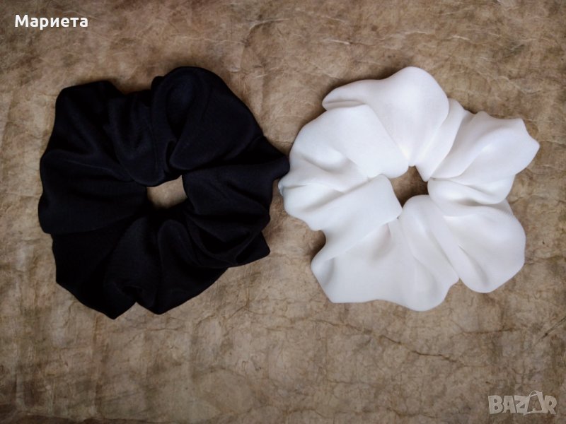 ❤️Скрънчи Бяло и Черно Скрънч Ластик за коса Ластик от плат Скрънчита Ръчна Изработка , снимка 1