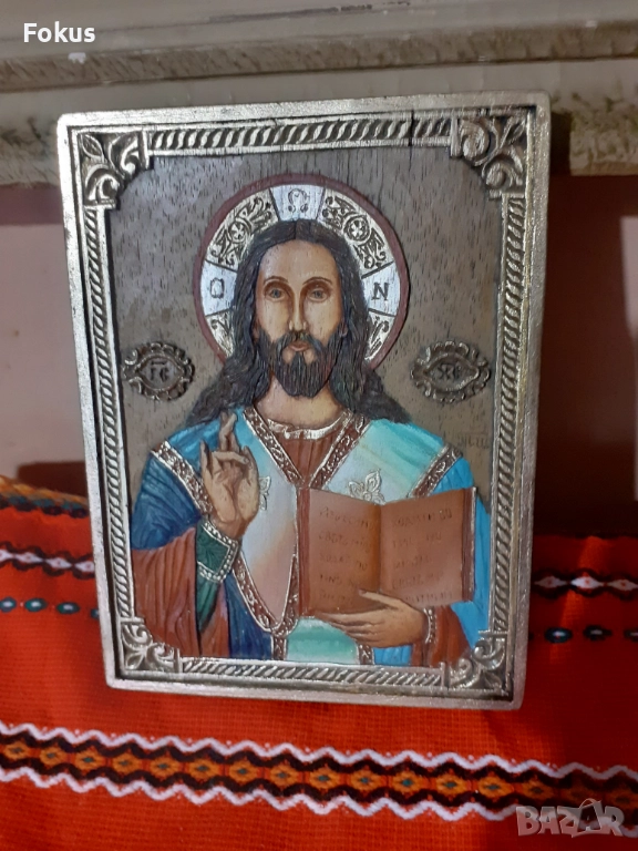 Българска цветна икона дърворезба със сертификат, снимка 1