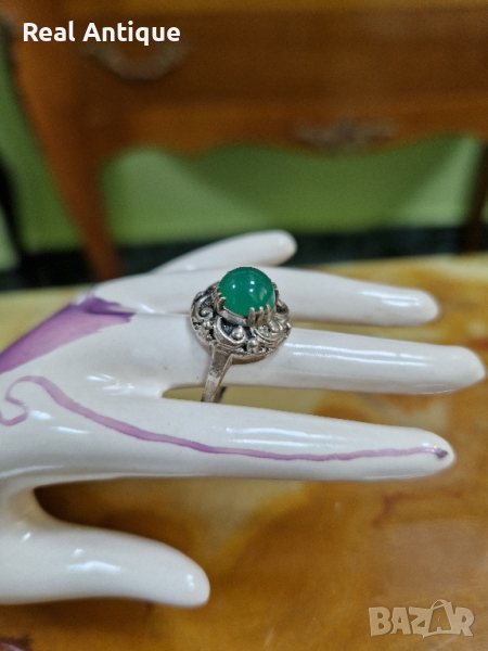Чудесен изключително красив антикварен немски сребърен пръстен , снимка 1