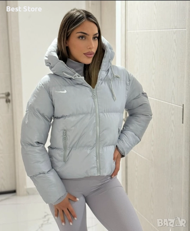 Nike Сиво Дамско Зимно Яке С Качулка Найк , снимка 1