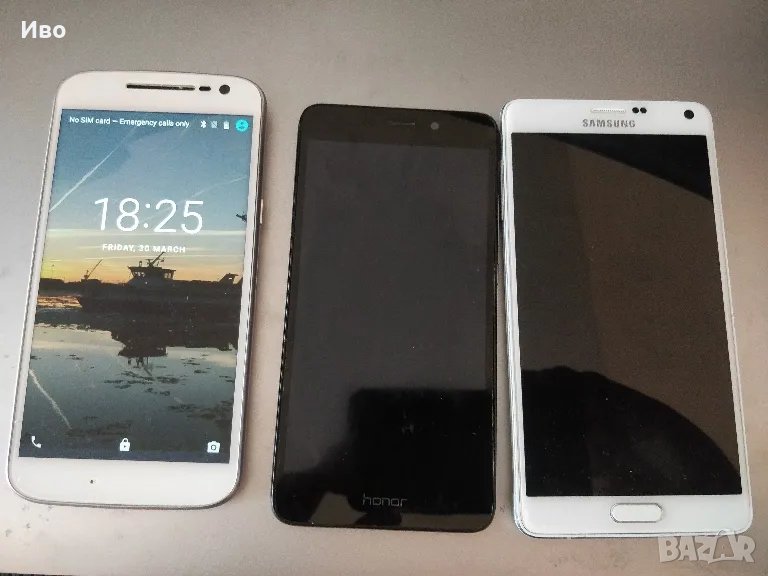Три телефона за ремонт/части - Moto G, Honor, Samsung Note 4, снимка 1