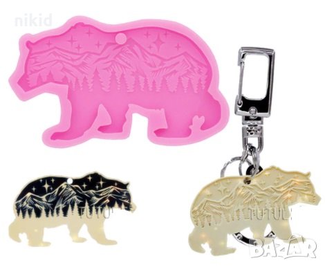 Мечка фон планина плитък силиконов молд форма фондан украса смола бижу шоколад смола бижу, снимка 1