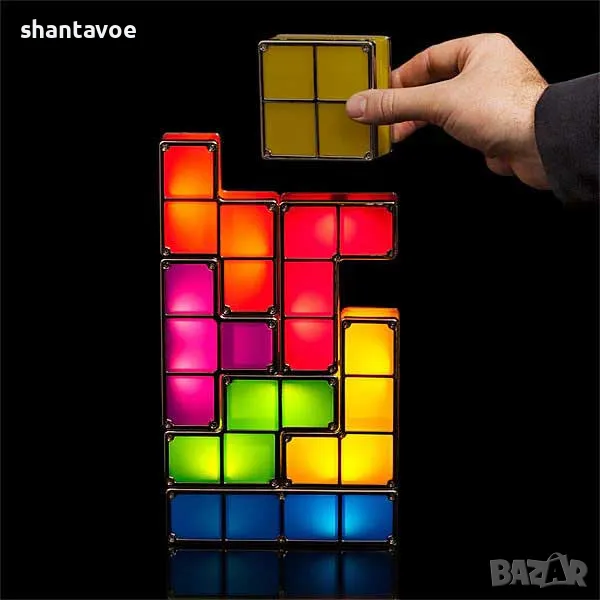 Цветна нощна лампа - тетрис конструктор, снимка 1