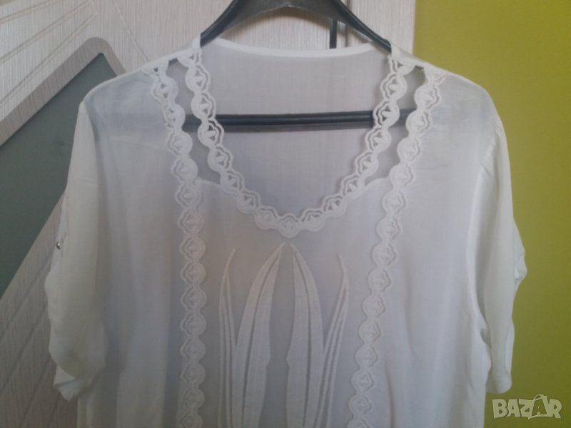 Дамска бяла блуза къс ръкав с дантели, снимка 1