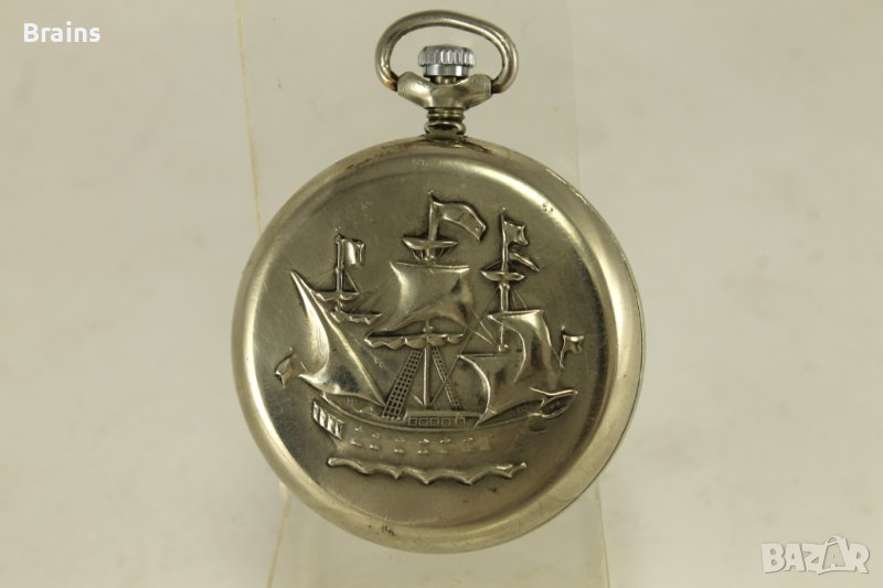 Руски Колекционерски Джобен Часовник Молния С Кораб, снимка 1