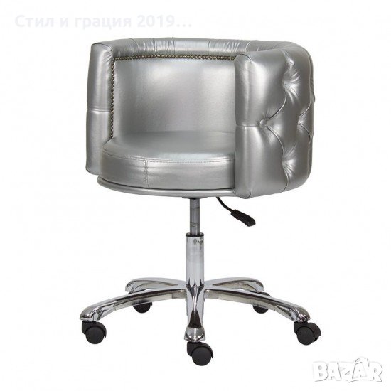 Козметичен стол - табуретка с облегалка Deco - сребриста/черна 49/62 см, снимка 1