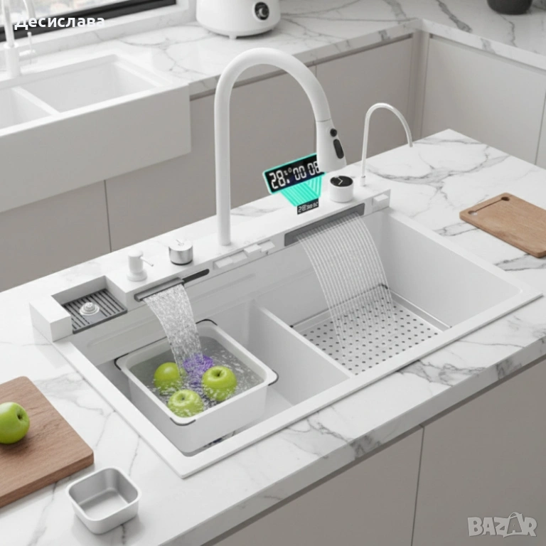 Умна кухненска мивка с изтеглящ се кран – LED дисплей, водопад, филтрирана вода , снимка 1