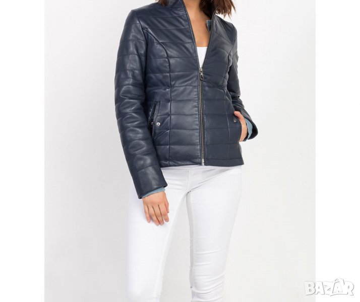 Дамско яке от естествена кожа в тъмносиньо марка Jimmy Sanders - M, снимка 1